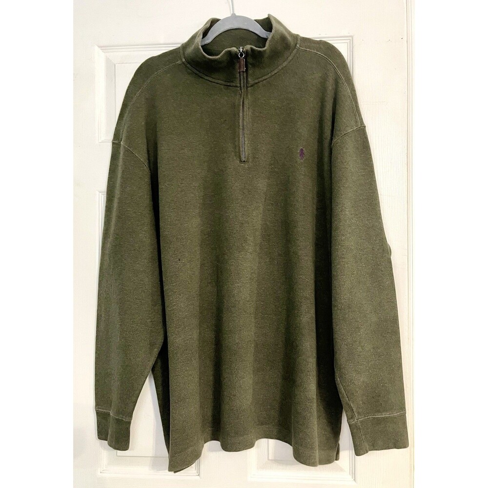 Polo Ralph Lauren Men's Size 2XB Long Sleeve 1/4 Zip Pullover Shirt Olive Green
